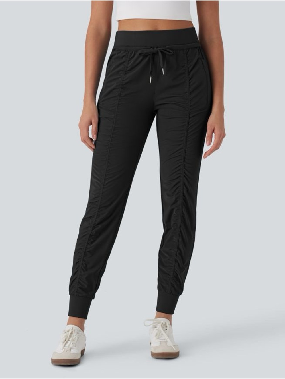 HALARA High Waisted Drawstring Tapered Travel Joggers with Side ZIP Pockets